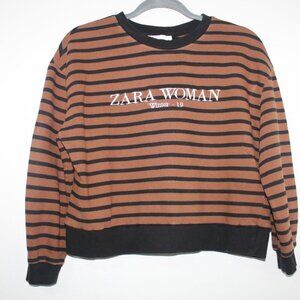 Zara Woman Striped Brown and Black Sweater S